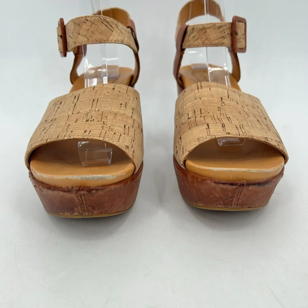 KORK-EASE Keirn Tan Brown Cork Leather Platform Wedge Sandals Shoes Size 9